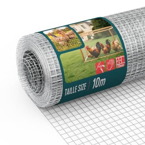 Image of VOUNOT® Galvanised Welded Wire Mesh Roll 0.5 x 10m, 13mm Mesh, 0.7mm Wire Thickness, Metal Garden Fencing for Small Animals, Poultry, Chicken Coop, Grey