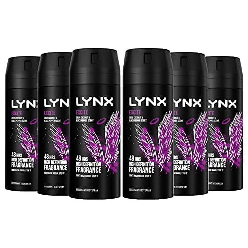 Image of 6 Pack of 150ml Lynx Excite 48 hrs High Definition Fragrance Crisp Coconut & Black Pepper Scent Deodorant Body spray