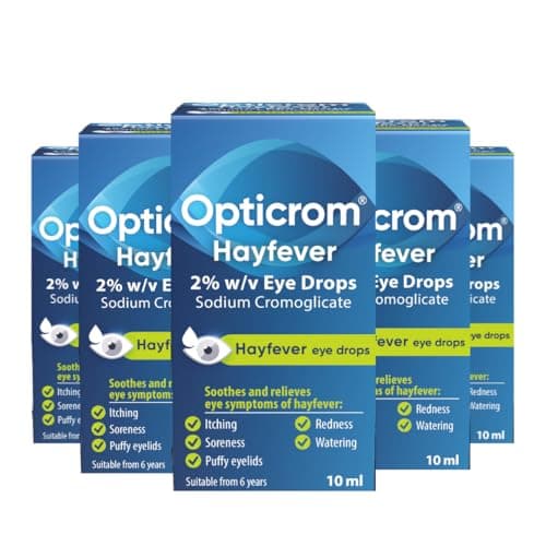 Image of Opticrom Hayfever 2% W/V Eyedrops Solution, 50ML (10ML x 5 Pack), Anti-Allergy Relief for Itchy and Irritated Eyes, Fast-Acting Treatment for Hayfever Symptoms with Sodium Cromoglicate