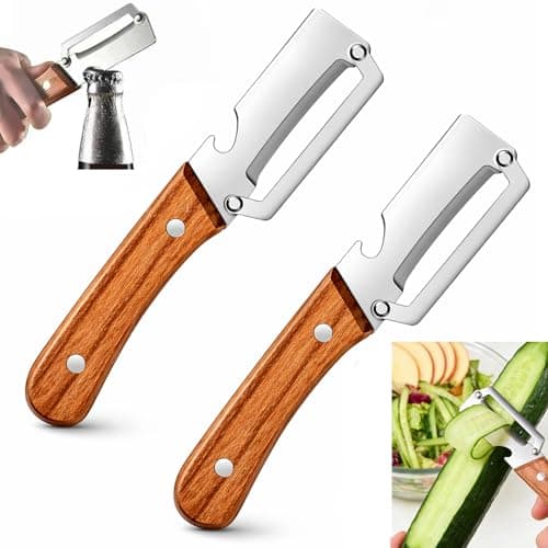 Image of Multi-Functional Vegetable Peeler for Kitchen, Stainless Steel Multifunctional Peelers, Zero Snag Wooden Peeler, 2-in-1 Multifunctional Stainless Steel Peeler with Bottle Opener, for Kitchen Prep