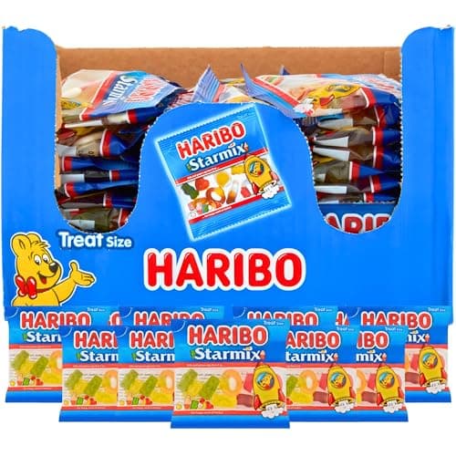 Image of HARIBO Starmix Treat-Size Bags – 100 Pack (16g Each) - 1.8 kg | Party Sweets, Mini Bags, Bulk Sharing Bag, Kids Parties, Events, Office Snacks | Classic HARIBO Gummies Mix by Homora