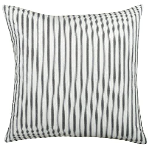 Image of Linen Loft Nautical Cotton Ticking Stripe Cushion Cover. Marine Inspired Charcoal Grey and Bright White Vertical Stripe Design. 17x17 Cushion Cover Only.