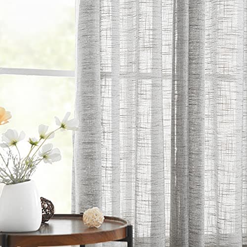 Image of Treatmentex Semi Sheer Linen Curtains for Living Room Bedroom 90 inch Long Privacy Grey Curtain Panels Light Filtering Rustic Window Drapes for Dining 52" W 2pcs Grommet Top