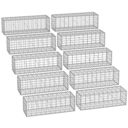 Image of SONGMICS Gabion Baskets, Metal Gabion Cages with 5 x 10 cm Mesh for Stones, Galvanised, Garden Decor Wall Partition, 100 x 30 x 30 cm, Set of 10, Silver GGB033V1