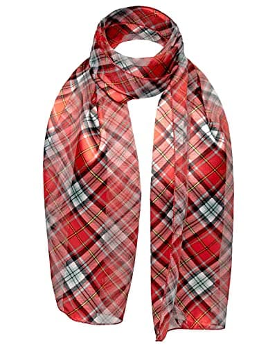 Image of Scottish Check Tartan Satin Scarf, Red