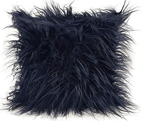 Image of cushion mania Luxury Shaggy Faux Fur Covers or Cushions Large Fluffy Decorative Throw Pillows for Sofa and Bed Super Soft Long Hair Plush Cushions 17"x17" or 21"x21" (Navy Blue, 21"x21" Cover Only)