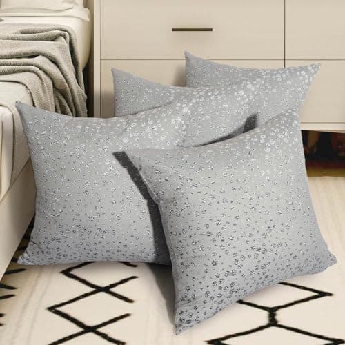 Image of Betadistor Set of 4 Cushion Covers 45 x 45 Grey Cushion Cover 18x18 Modern Square Geometric Cushions Quotes Home Decor Pillow Cases for Sofa Bed Garden, Grey Pattern, 502-0046