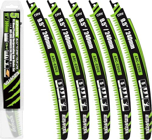 Image of EZUVITA 5pcs 240mm Japanese Teeth Wood Pruning Reciprocating Saw Blades Set, Arc Cutting Edge 5TPI Pruning Saw Blades for Tree Pruning, Wood Cutting, 5 Pack