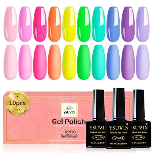 Image of Yueshop 10 Colors RAINBOW Gel Nail Polish Set, Neon Nail Varnish 8ml Neon Green Pink Orange Yellow Blue Purple Gel Nail Polishes Set, Soak Off UV Gel neon Fluorescent Gel Nail Kit