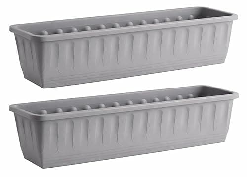 Image of Muddy Hands Pack of 2-80cm Long Light Grey Trough Plant Pot Plastic Planter Outdoor Garden Window Herb Flower Box