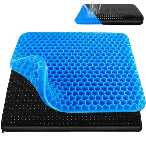 Image of Gel Seat Cushion, Honeycomb Double Thick Gel Cushion for Tailbone & Back Pain Relief, Soft & Breathable,Pressure Seat Pads with Non-Slip Cover, for Office Chair, Car, Wheelchair, Desk & Long Sitting