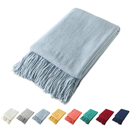 Image of Homiest Decorative Knitted Throw Blanket with Fringe Soft & Cozy Tassel Blanket for Couch Sofa Bed (Light Blue,50x60)