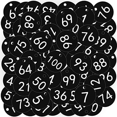 Image of OFFCUP Plastic Number Tags, 100pcs Engraved Numbered Tags, ID Discs for Hotel Mailbox Gym School Office (1-100 Black)