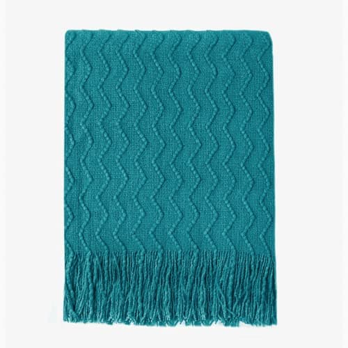 Image of BOURINA Textured Solid Soft Sofa Throw Couch Cover Knitted Decorative Blanket, Teal, 127x152cm