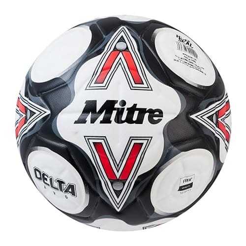 Image of Mitre Delta Football | Highly Durable | Enhanced Accuracy and Consistency, White/Black/Bib Red, 5