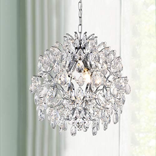 Image of BESTIER Chrome Modern Pendant Chandelier Crystal Raindrop Lighting Ceiling Light Fixture Lamp for Dining Room Bathroom Bedroom Livingroom 3 E14 Bulbs Required Diameter 40 cm Height 45 cm