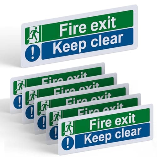 Image of 6 Pack Fire Exit Keep Clear Sign 300mm x 100mm, Self-Adhesive Vinyl Safety Sticker for Doors and Walls, Waterproof UV Resistant, Indoor Outdoor Use, Easy to Apply