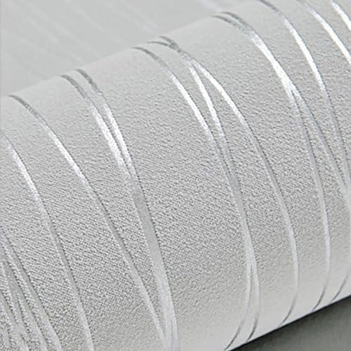 Image of Swehooirt Grey Striped Wallpaper Modern Silver Metallic Striped Effect Wallpaper Flocking Textured for Bedroom Living Room TV Backdrop Hallway Lounge Hall