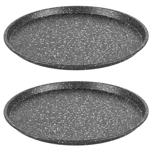 Image of Salter Megastone Pizza Pans– Set of 2, 29 cm Non-Stick Trays, 12-Inch Round, Perforated Base for Extra Crispiness, Large Oven Baking Tin for Pizzas, PFOA-Free, Oven Safe Up to 220°C, Carbon Steel