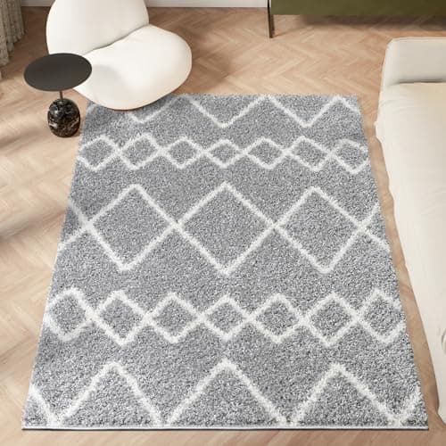Image of homeart Area Rug - Super Soft Geometric Shaggy Rugs For The Living Rooms, Bedrooms And Kitchen - Modern, Easy To Clean Carpet(Herringbone Grey Ivory - 60x110 cm)