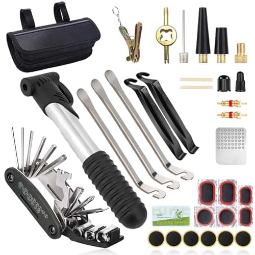 Image of Bike Repair Tool Kit,34Pcs Bicycle Puncture Tool with Repair Bag and 120PSI Bike Pump,16 in 1 Bicycle Multitool,Self Adhesive Tire Patch Repairs and Bikes Tire Levers Wrench for Mountain Bikes,MTB