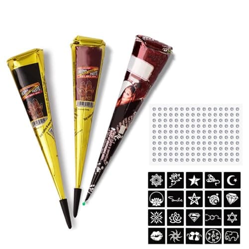 Image of AYNKH Henna Tattoo Temporary Tattoos Natural Tattoo, Paste Cone for Body and Face, Professional Temporary Art Tattoo Creams with Stencils, Multi Patterns