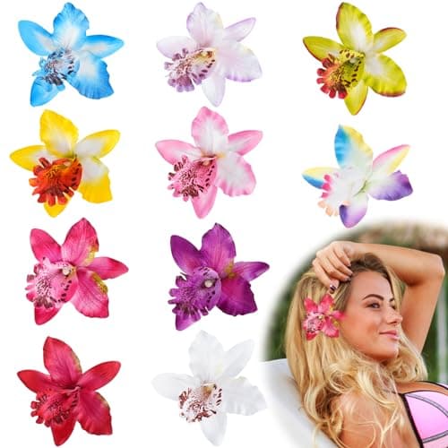 Image of 10pcs Bohemian Flower Hair Clips, Artificial Tropical Flower Clip for Seaside Holiday, Wedding Party Bridal Hair Accessories, Hawaiian Beach Flower Hair Pins Clip for Women Girls(Style B)