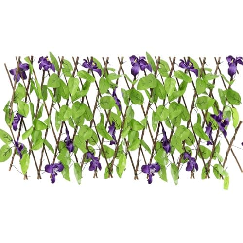 Image of Trintion Artificial Fence Screening, Foldable Trellis with Artificial Leaves, Privacy Garden Fence Screening, Expandable Decorative Faux Ivy Panel for Patio, Outdoor, 30x200cm (1pcs, Purple Flowers)