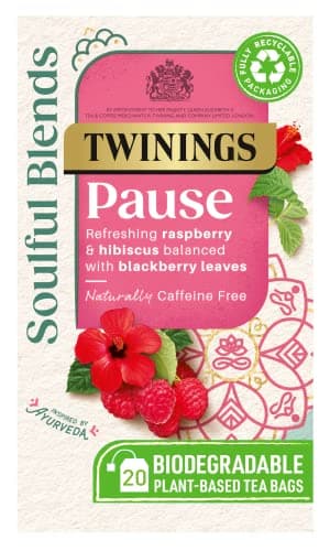 Image of Twinings Soulful Blends Pause Inspired by Ayurveda - Refreshing Raspberry & Hibiscus Herbal Tea Infusion with Blackberry Leaves - 20 x Biodegradable Tea Bags