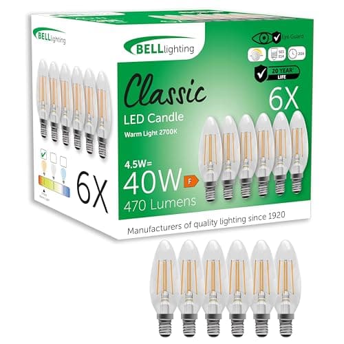 Image of BELL Lighting E14 Small Edison Screw Cap Filament Dimmable Light Bulb LED Candle 6 Pack | Warm White 2700K | 470 Lumen 4.5W | Energy Saving Candle LED Light Bulb | 40W Lamp Equivalent