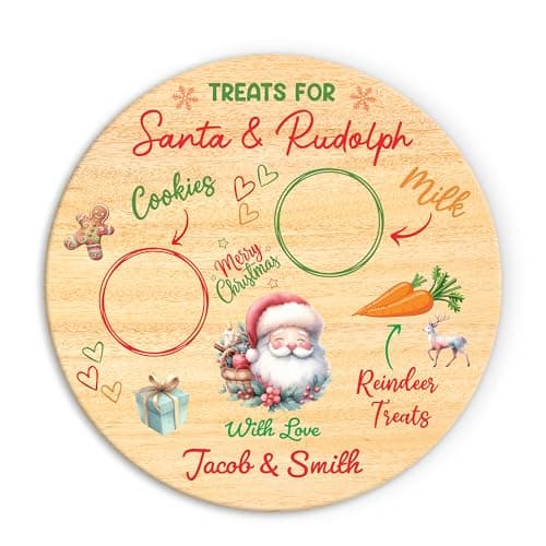 Image of Star Online Personalised Santa Plate Christmas Eve Treats Reindeer Food Wooden Plate Round Board (Santa Treat Plate)