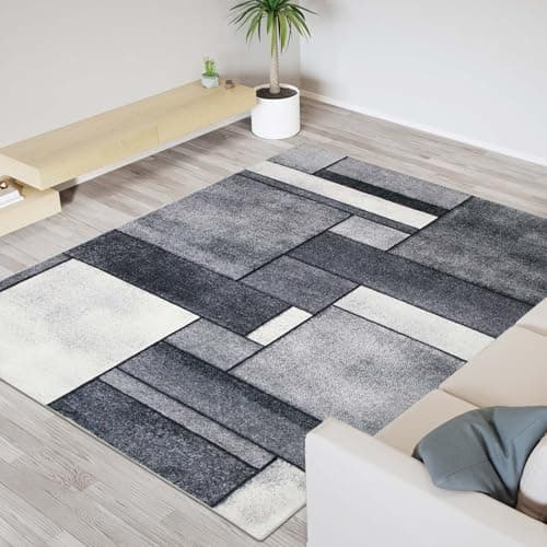 Image of Betadistor Grey Rug Kitchen Rugs Non Slip Washable Modern Soft Faux Short Pile Area Rugs for Bedroom Dining Room Abstract Carpet for Office Kitchen Non Shedding 120x160CM Grey Cubes 303-04120