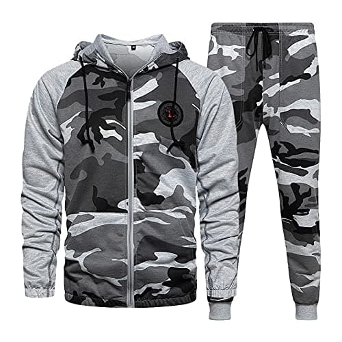 Image of AOTORR Mens Tracksuit Set Gym Jogging Bottoms Full Zip Joggers Sports Suit Hoodie Jacket with Pockets Gray S