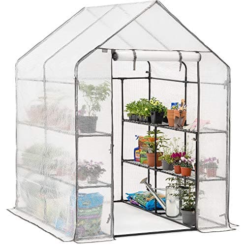 Image of Christow Walk In Greenhouse With Shelves, Reinforced Green House With Tubular Steel Frame, 8 Shelf Heavy Duty Growhouse, 6ft 4in x 4ft 7in x 4ft 7in