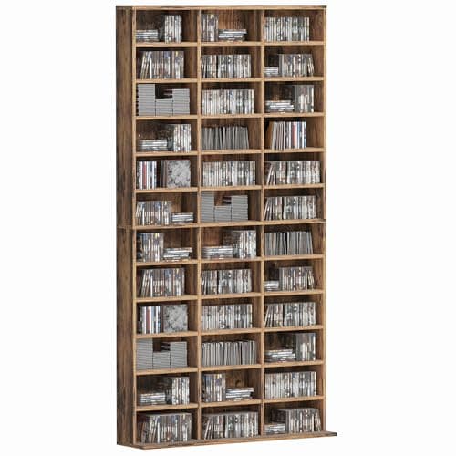 Image of HOMCOM 1116 CD/ 528 DVD Storage Unit, Media Storage Shelf, Wooden Display Unit with Adjustable Shelves, 102 x 195 cm, Rustic Brown