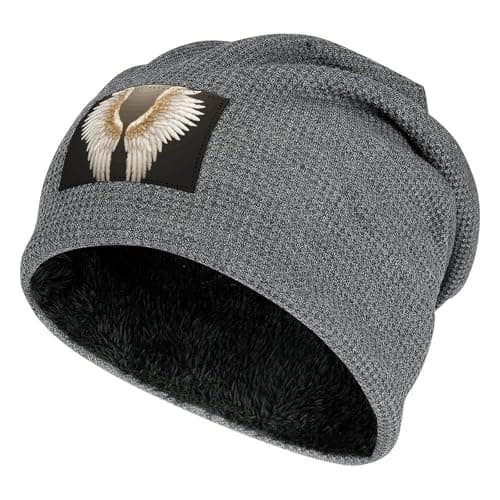 Image of FodPand Winter Beanie for Men Women - Fleece Lined Thermal Knit Hat Angel Wing Skull Cap Outdoor Warm Winter Hat, Dark Gray-style, One Size