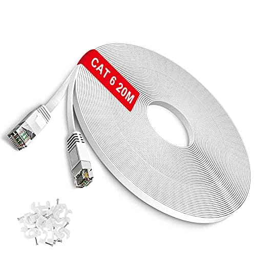 Image of TBMax Cat6 Ethernet Cable 20m Long, Flat Internet Cable High-Speed Gigabit RJ45 Lan Network Cable - OFC - Compatible with Cat5/Cat5e/Cat7 Cables, White