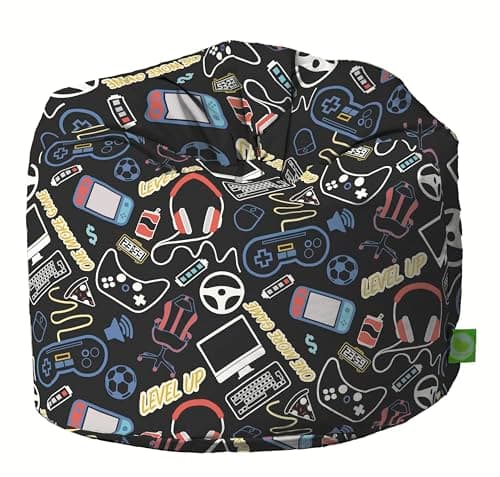 Image of BeanLazy ® 100% Cotton Large Black Retro Gaming Esports Bean Bag Wtih Filling