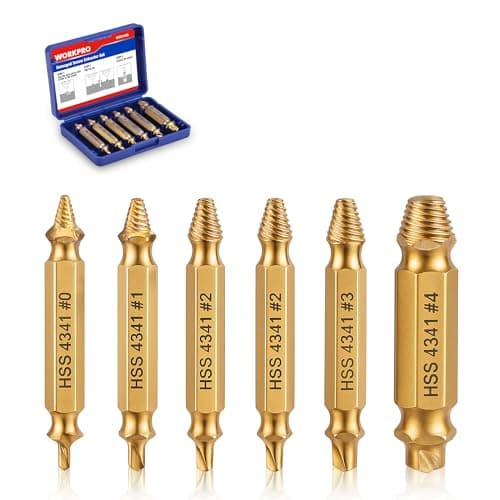 Image of WORKPRO 6-Piece Damaged Screw Extractor Set, Titanium Coated Broken Bolt Screw Remover and Extractors, Stripped Head Screws Nuts Removal Tools with Case