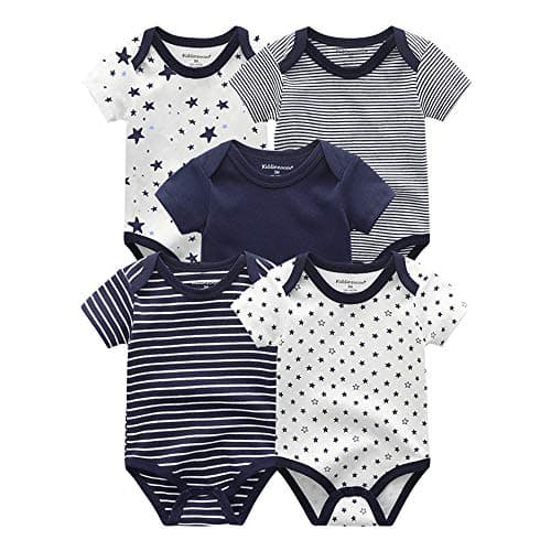 Image of Kiddiezoom Baby Bodysuits 5-Pack, Short Sleeve Rompers Boys Girls Sleepsuit Summer Cotton Infant Onesie Clothes