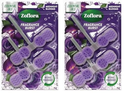 Image of Zoflora Midnight Blooms Rim Blocks, 2 x 131g Pack, Continuous Freshness & Odour Control, Long-Lasting Scent, Kills 99.9% of Bacteria (Pack of 2)