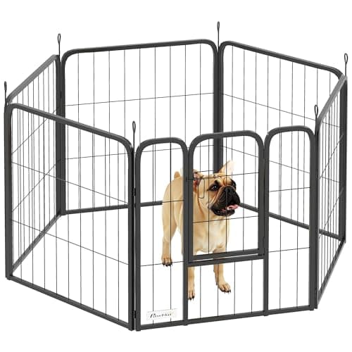 Image of PawHut Dog Pen, 6 Panel Puppy Pen, Steel Dog Playpen, for Small Breeds, 60cm Tall, Black