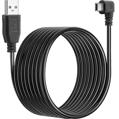 Image of SAISN Mini USB Charging Cable Left Angle USB 2.0 Type A Male to Mini B Male Charger Cable Cord Lead 90 Degree USB to Mini B Wire Cord for Dash Cam Driving Recorder, 5M