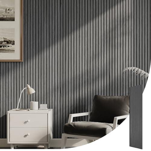 Image of INMOZATA Acoustic Wall Panel Wood, Wood Slats Wall Panelling, 3D Wall Panels for Decorative&Sound Absorbing Acoustic Panels 2400x600mm,Grey