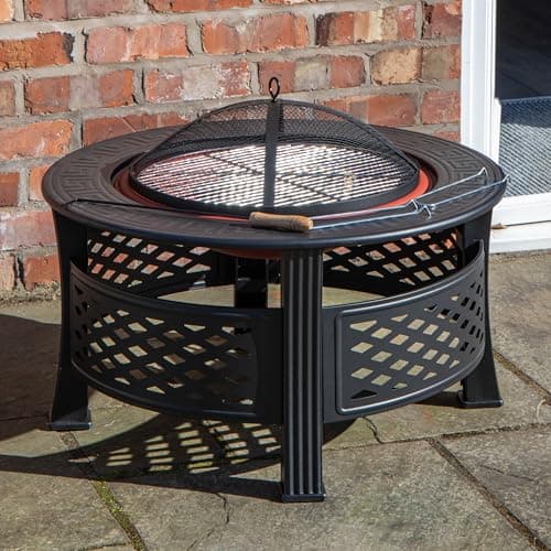 Image of Samuel ALEXANDER Luxury Round Garden Fire Pit BBQ Grill Heater Outdoor Log Burner Fire Bowl 45cm Tall 81 In Diameter Copper Effect Patio Fire Bowl