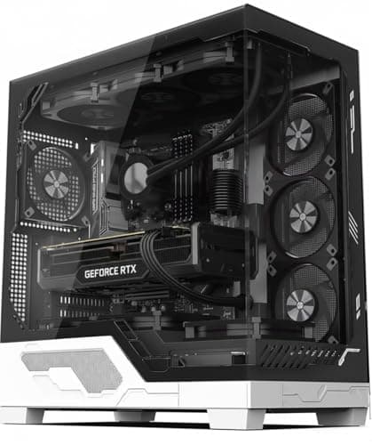 Image of IONZ PC Computer Case - ATX, 7 PWM Fans Pre-Installed - Non RGB, Mid Tower - Full-View Dual Chamber Tempered Glass, Black - KZ12 V3 Ultra