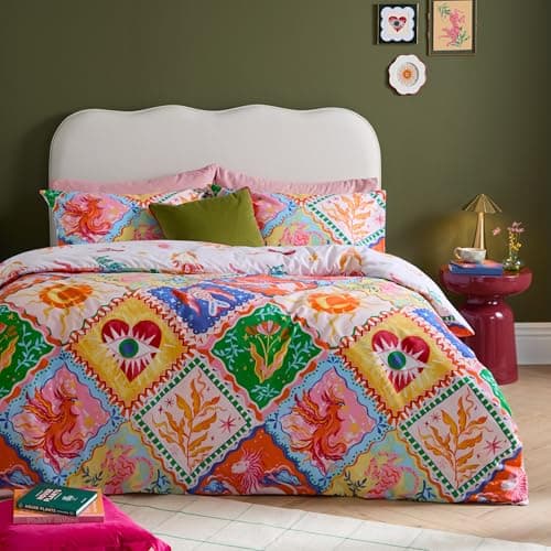 Image of furn. Seraphine Duvet Cover Set – Reversible Geometric Mythical Celestial Easy Care Cotton Blend Bedding (Multicolour - Single)