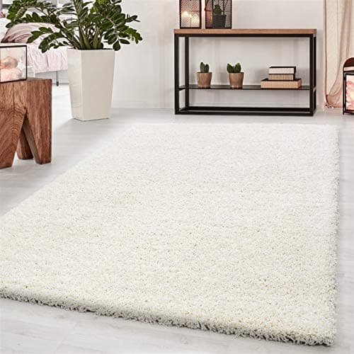 Image of Abaseen Small Large Shaggy Rug Modern Rugs Living Room Extra Large Small Medium Rectangular Size Soft Touch Thick Pile Living Room Area Rugs Non Shedding (Cream, 120x170 cm)