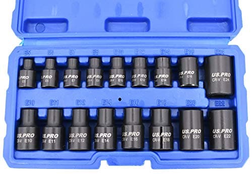 Image of Impact E Torx Star Sockets Female E5 to E24 3/8? and 1/2'' Drive 17pc Set US Pro