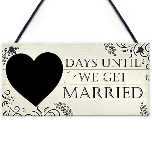 Image of Red Ocean Wedding Countdown Chalkboard Plaque Sign Engagement Gift Fiance Mr & Mrs Boyfriend Girlfriend Gifts